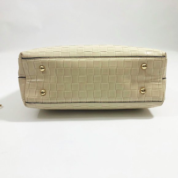 Jen & Co Tati Satchel Cross Body Bag Vegan Leather Beige Woven Pattern - Picture 3 of 9